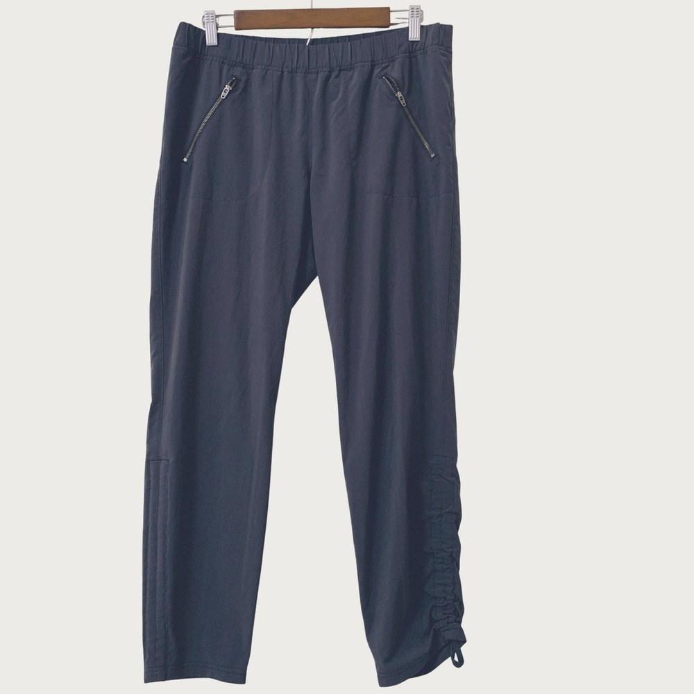 Athleta Trekkie Jogger Pants Women 10 Gray Ruched Ankle Hiking Stretch Pull On